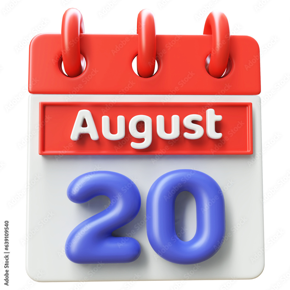 August 20 - 3d Calendar Icon Render Blue August 20 - 3d Calendar Icon Render Blue