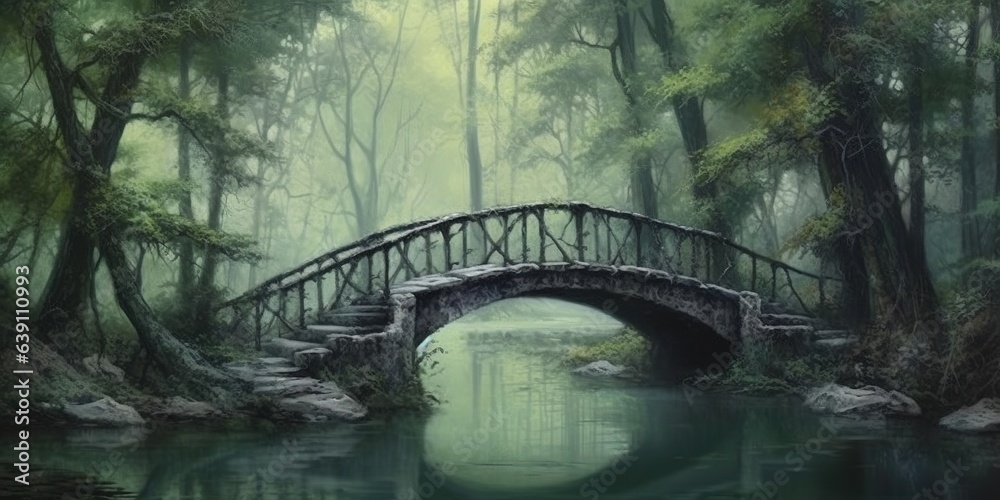Fototapeta premium Bridge in the forest over the lake