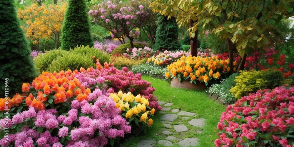 Bright flowers blooming on flowerbed, flower garden layout ideas