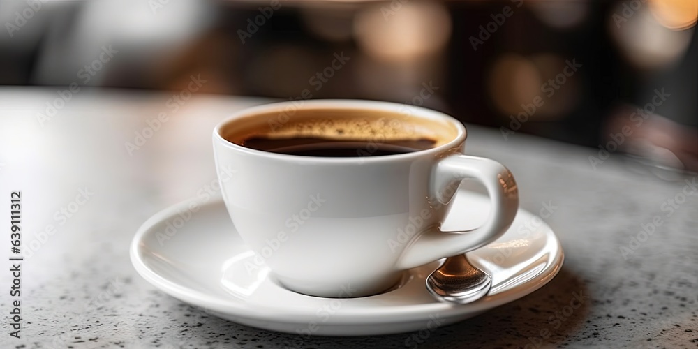 Close up of black coffee in white mug