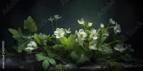 Forest flowers for dark moody floral background, Cardamine pentaphyllos photo