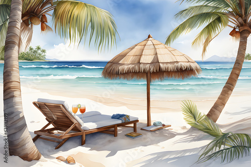 Enjoy your vacation under the shade of palm trees on a beautiful beach. Generative AI