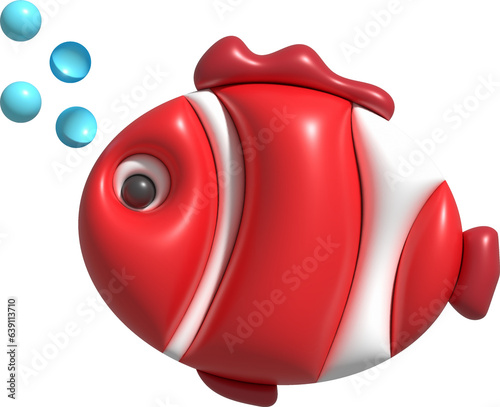 3D illustration Cute underwater animals Sea fish popular color fish. minimal style.