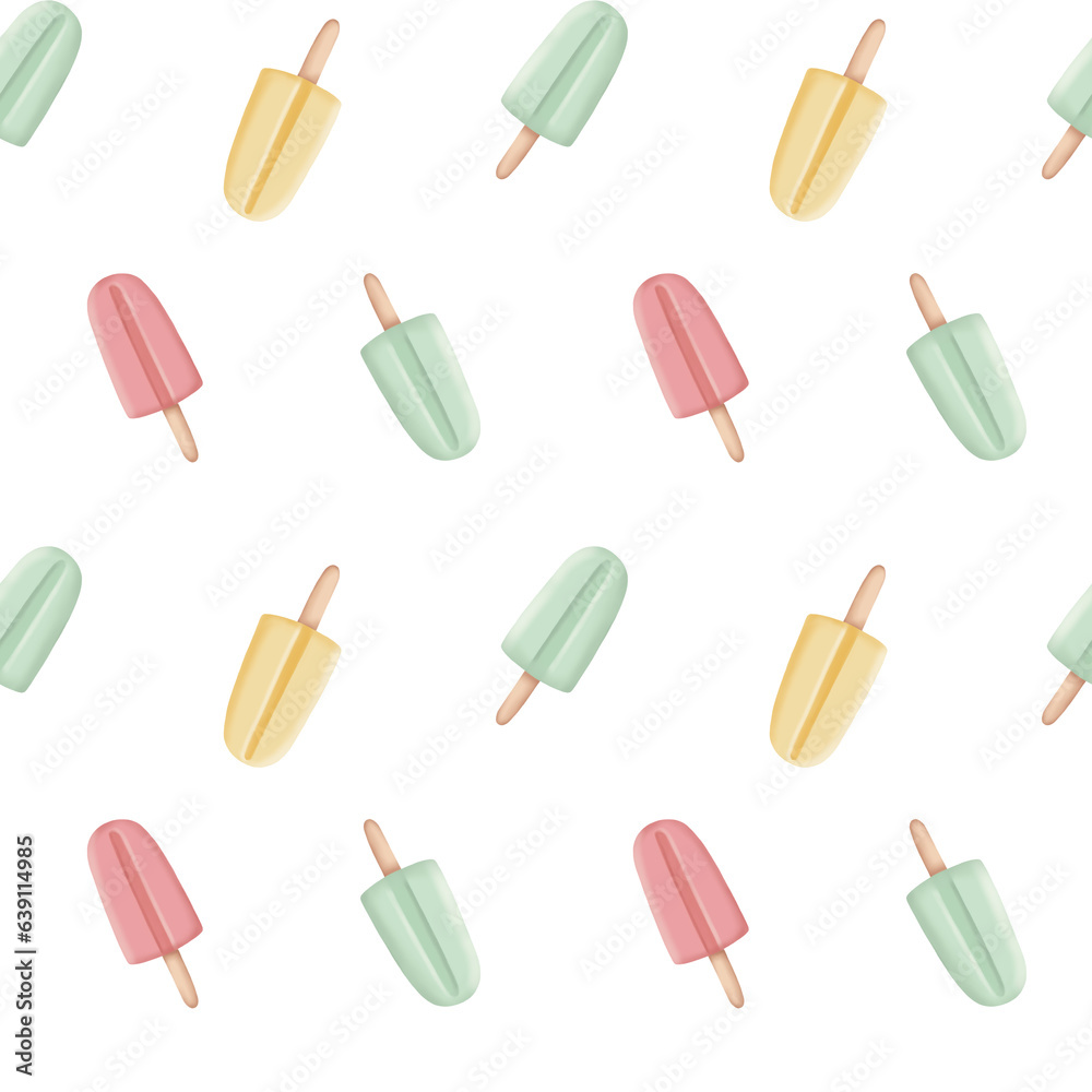 Seamless pattern with ice cream. Mint, yellow and pink colors Seamless pattern with ice cream. Mint, yellow and pink colors