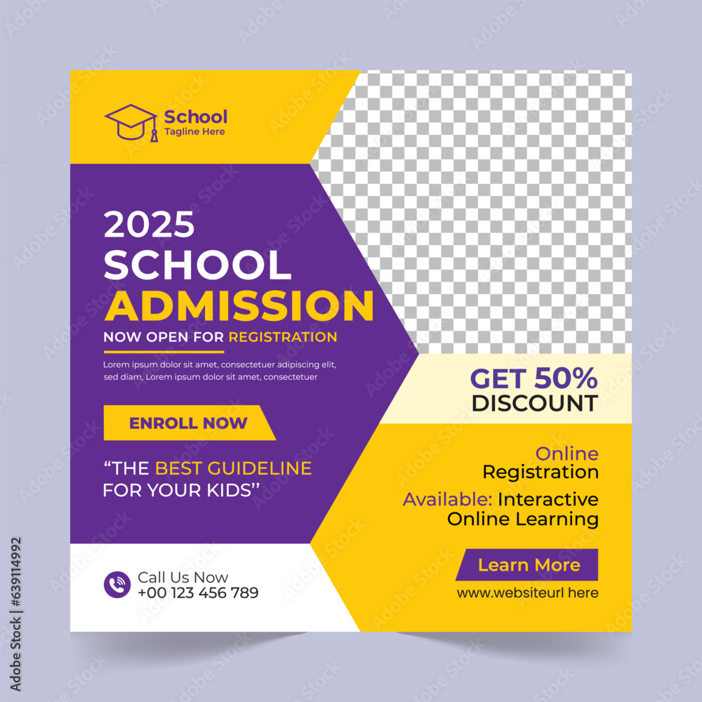 School Admission social media post design template, Back to school social media template or banner design template, Admission social media post design,School Admission promotional banner School Admission social media post design template, Back to school social media template or banner design template, Admission social media post design,School Admission promotional banner