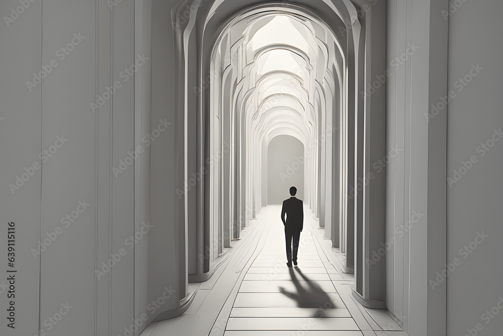 person in the corridor. Generate AI person in the corridor. Generate AI