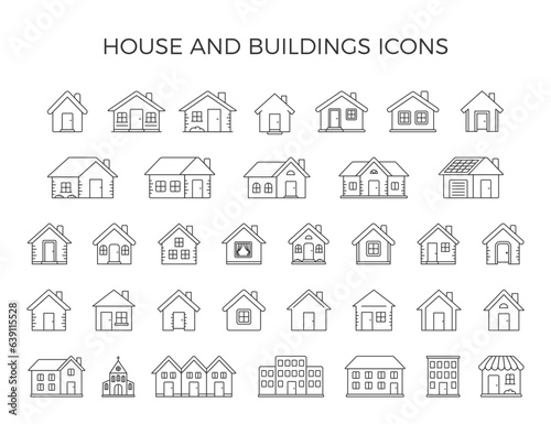 Houses and buildings - 35 line icons, vector eps10 illustration