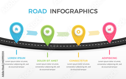 Road infographics template with four elements with place for your icons and text, vector eps10 illustration