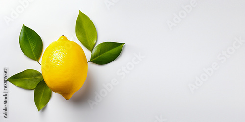 Lemon on a white background. View from above. Copy space. Generative AI. 