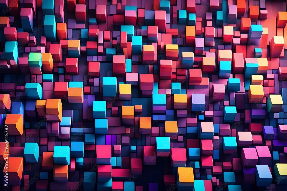 a vibrant 3D abstract background reminiscent of pixel art