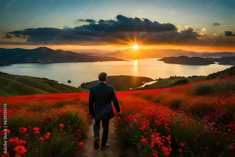Fototapeta premium man walking in the field