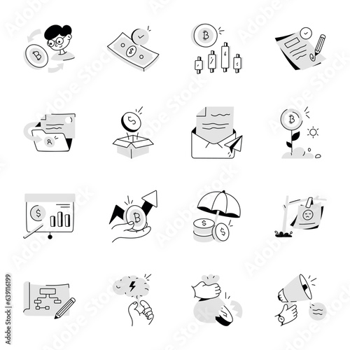 Modern Set of Finance Ideas Hand Drawn Icons 

