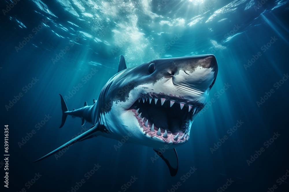 Obraz premium Great agressive shark in the ocean or sea water
