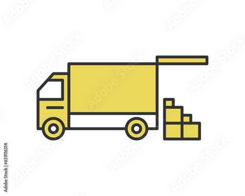ダンボールを載せようとするトラック　荷物とトラック