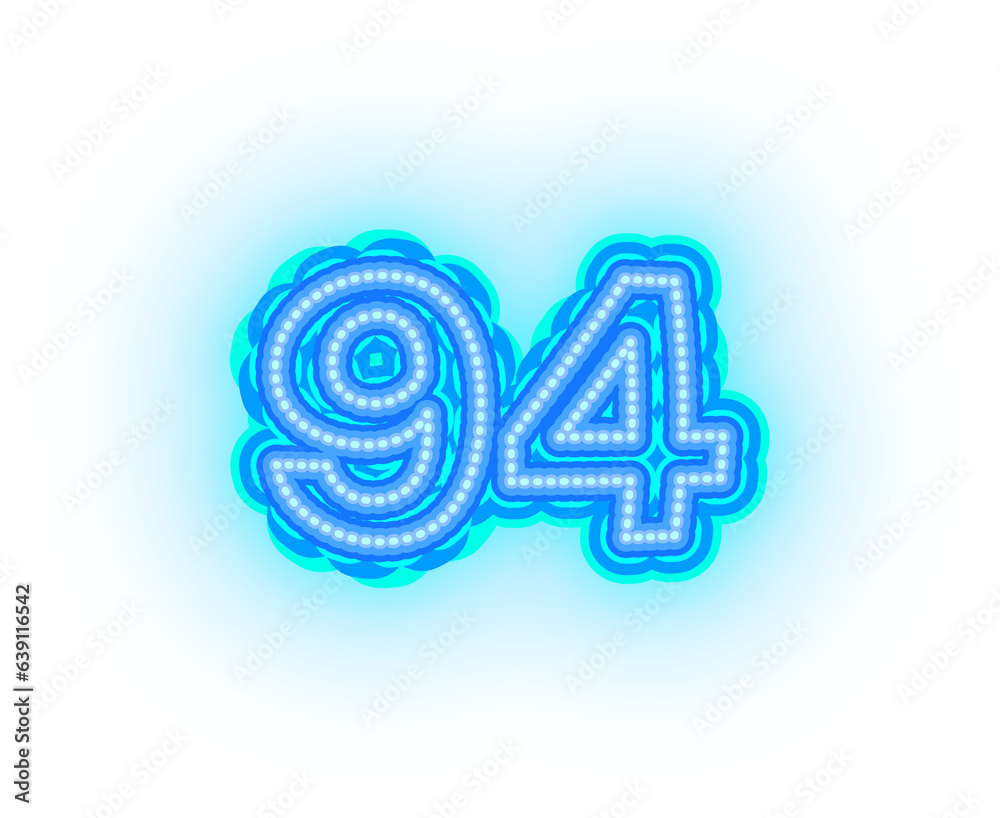 Fototapeta premium Blue neon alphabet letters, numbers, and signs on a transparent background