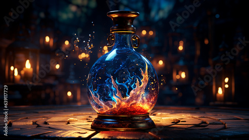 magic bottle with burning candle