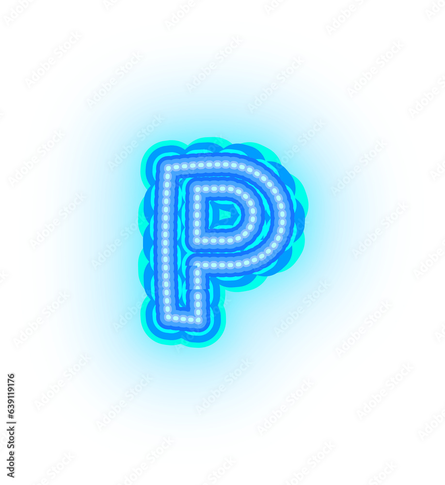 Blue neon alphabet letters, numbers, and signs on a transparent background Blue neon alphabet letters, numbers, and signs on a transparent background