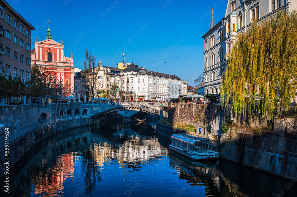 Art, historic buildings and colors of the Slovenian capital. Ljubljana.