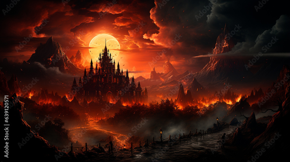 a scary night scene with an old castle a scary night scene with an old castle