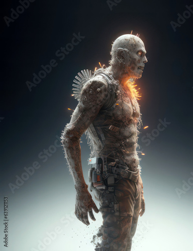 Illustration zombie man isolated on white studio light background.generative AI