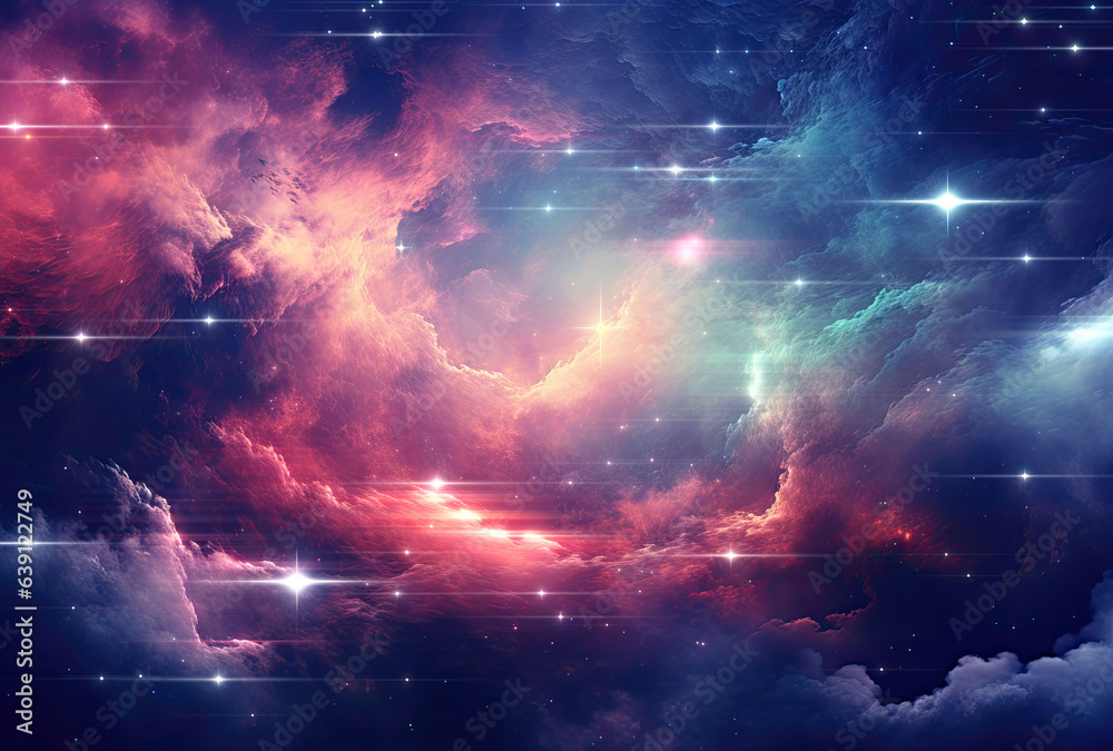 Nebulae with colorful clouds and shining star. created by generative AI technology.
