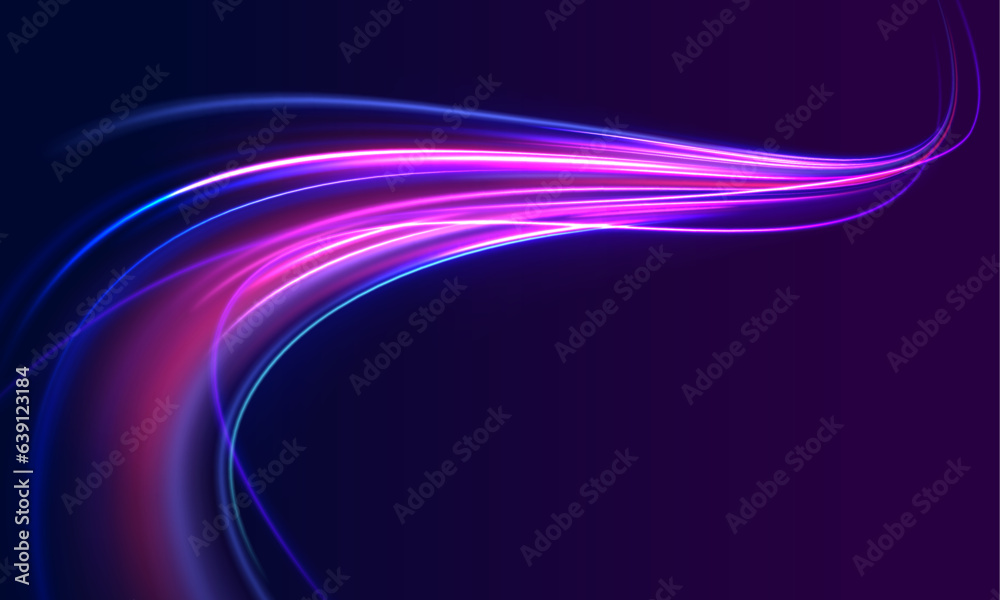Obraz premium Abstract rotational border lines. Futuristic, technology pattern for banner or poster design background concept. Blurred motion. Sparkling flow. Vector abstract dynamic dark.