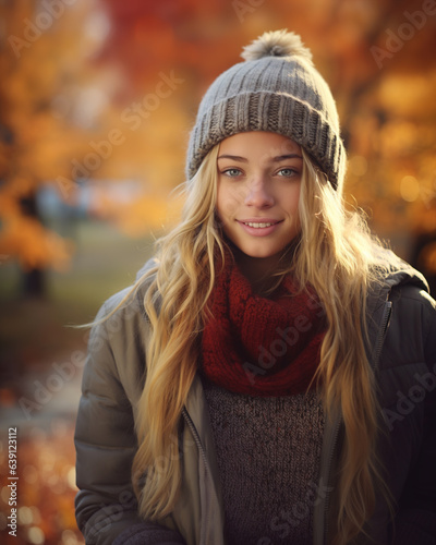 Autumn Radiance: Smiling Blond American Teen Girl