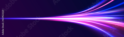 Lines in the shape of a comet against a dark background. Illustration of high speed concept. Acceleration speed motion on night road. 