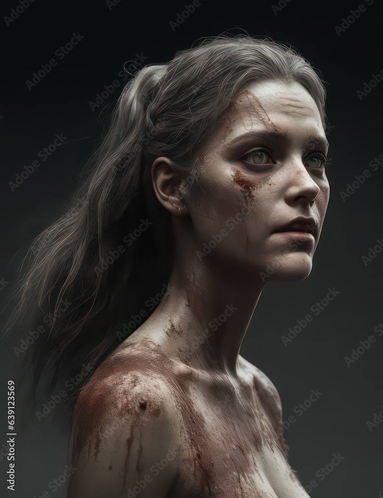 illustration zombie woman with studio light.generative AI