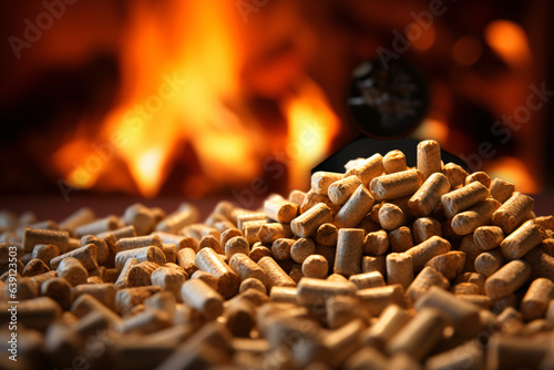 Pellets arranged before a modern fireplace background.

Generative AI