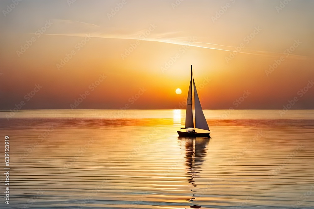 sailing boat at sunset generated by AI