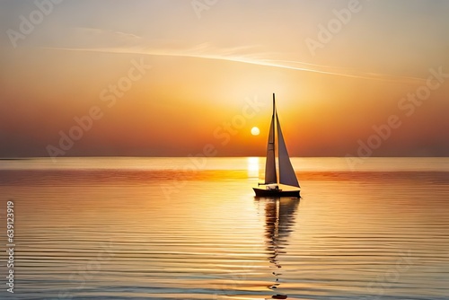 sailing boat at sunset generated by AI