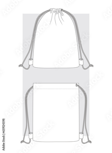 Drawstring Bags technical sketch. Vector ullustration.