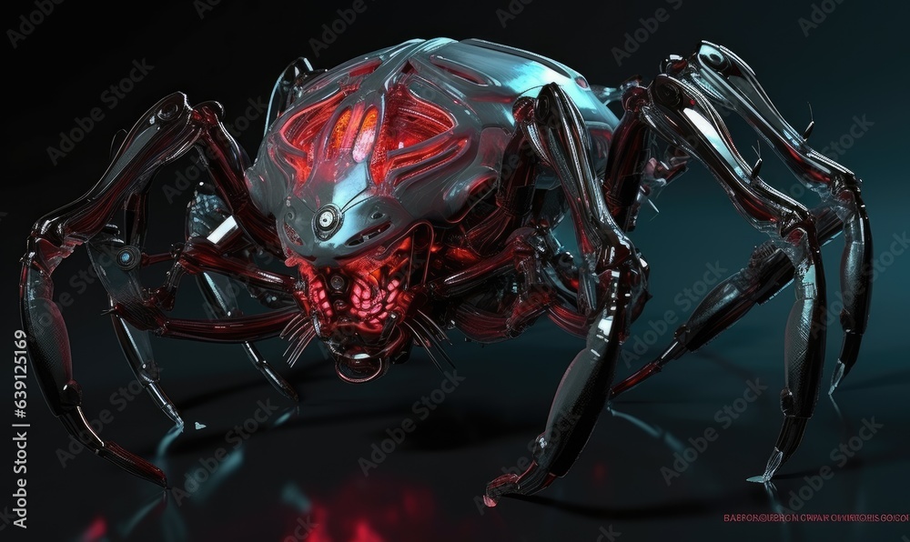 Photo of a futuristic spider with glowing eyes Photo of a futuristic spider with glowing eyes
