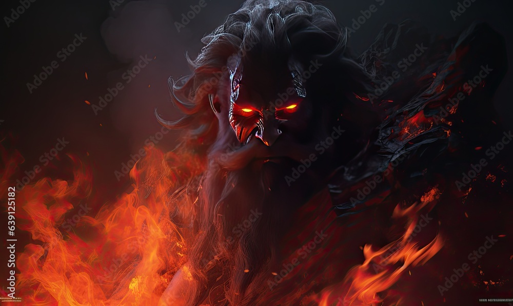 Photo of a menacing demon with fiery red eyes and menacing horns Photo of a menacing demon with fiery red eyes and menacing horns