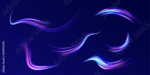 Big data traffic visualization, dynamic high speed data streaming traffic. Colorful Light Trails, Long Time Exposure Motion Blur Effect. 