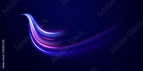 Big data traffic visualization, dynamic high speed data streaming traffic. Colorful Light Trails, Long Time Exposure Motion Blur Effect. 