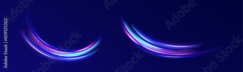 Red blue motion police line, blurred car light motion effect, city road background with long exposure night lights with dynamic flashlight red and blue colors on black. 