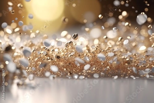 Golden glittering confetti on bokeh background. 3d rendering