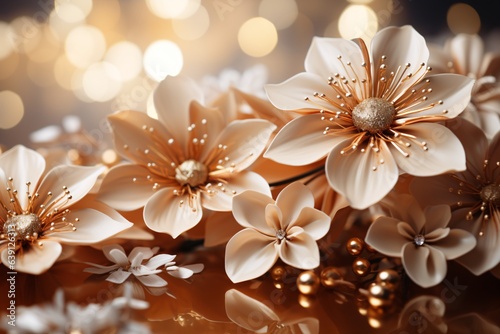 Beautiful artificial flowers on bokeh background, close-up