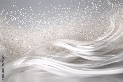 ﻿Wedding decor with shiny ribbons on bokeh background. Water wave with bubbles on a white background. Abstract background with bokeh defocused lights and glittering particles. photo