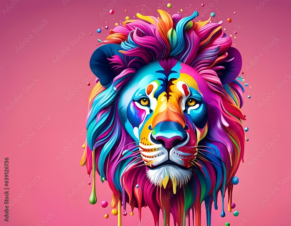 Male Lion Covered With Colorful Paint