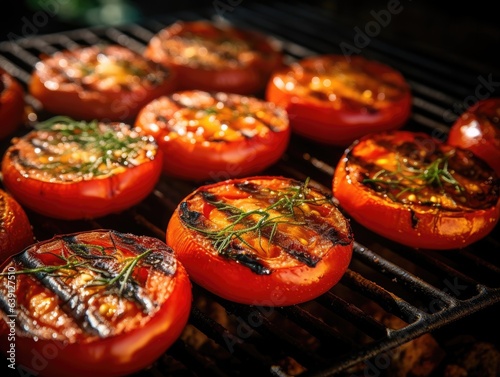 Tomatoes on a grill, close-up shot