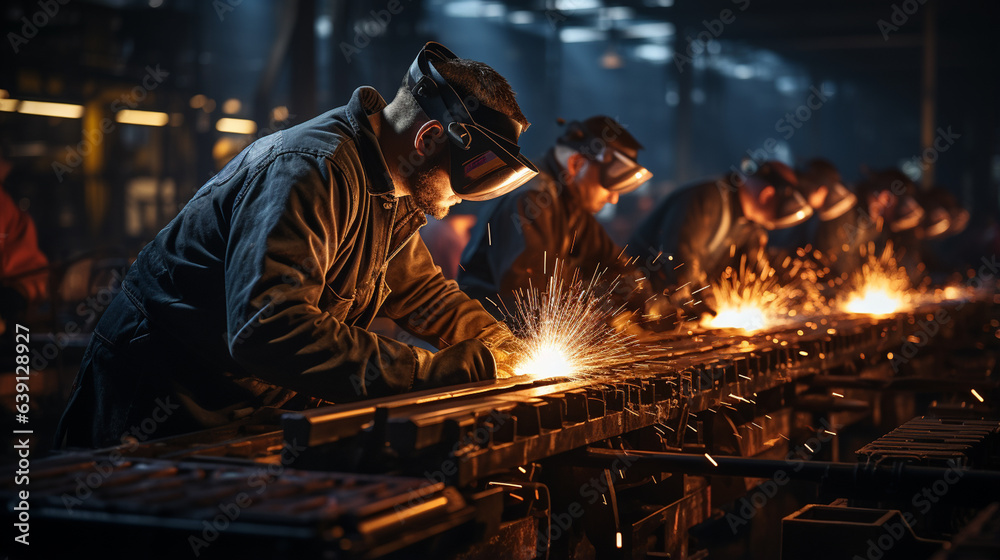 Welding worker working weld metal. Welding worker working weld metal.
