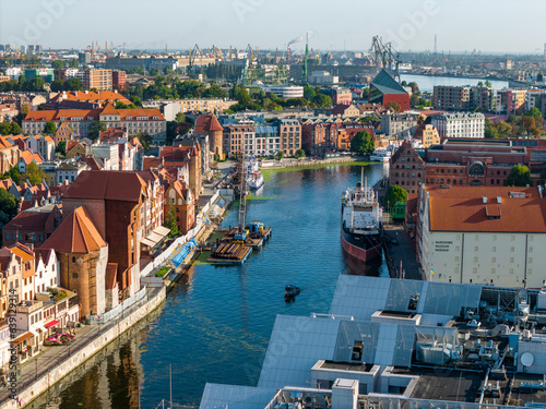 Gdansk Aerial View. Historical Old City of Gdansk and Motlawa River, Gdansk, Pomerania, Poland, Europe.  photo