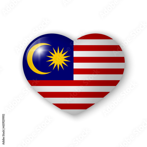 Free Download 3d heart with flag of Malaysia. Glossy realistic vector element on white background with shadow underneath. Best for mobile apps, UI and web design. - GFXLoad