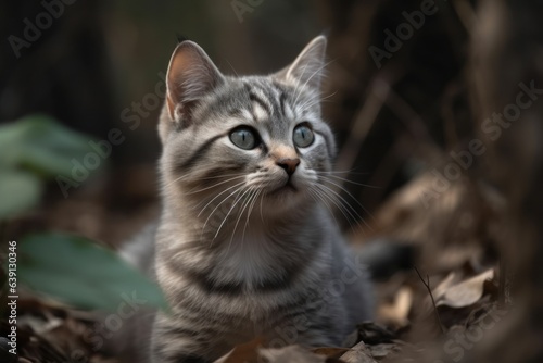 Portrait of a cute cat looking away. Bambino cat.Generative AI