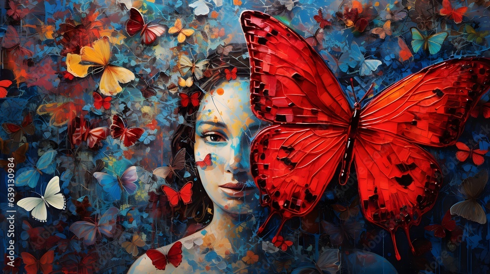 © Alex Bur - Abstract colorful portrait of a beautiful girl with butterflies. Poster, t-shirt print, cover. © Alex Bur - Abstract colorful portrait of a beautiful girl with butterflies. Poster, t-shirt print, cover.
