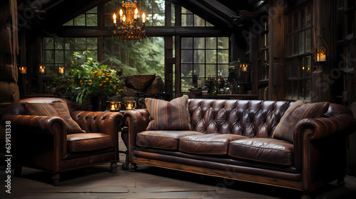 Rustic Leather Couch © ginstudio