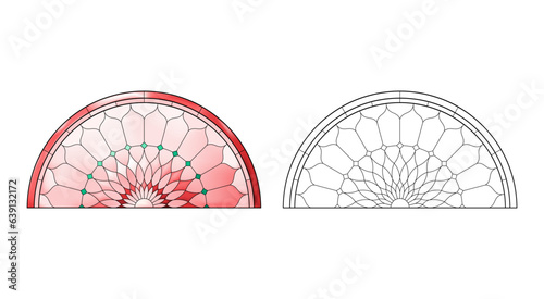 Worksheet with Stained Church glass in red gradient colors.